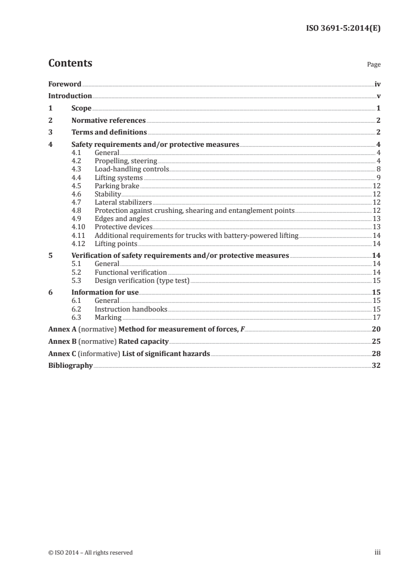 ISO 3691-5:2014 ISO 3691-5:2014 - Industrial trucks — Safety requirements and verification — Part 5: Pedestrian-propelled trucks/10/2014 - Page 3 preview