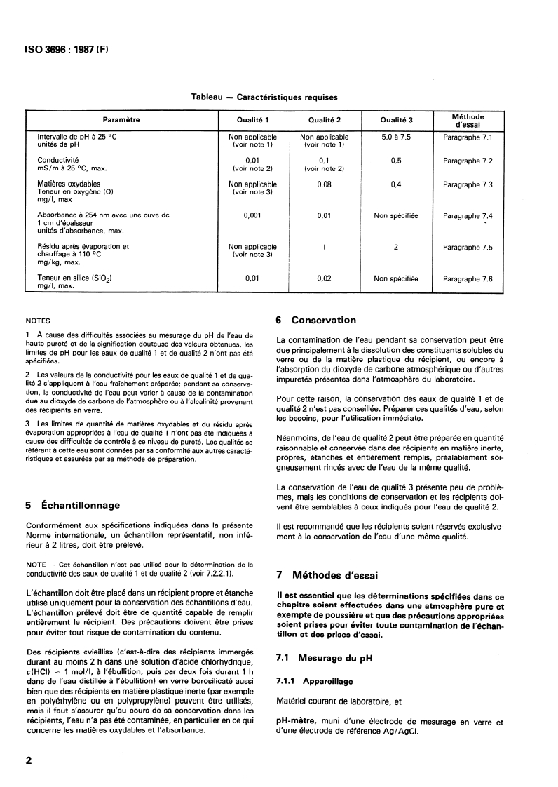 SIST ISO 3696:1995 ISO 3696:1987 - Eau pour laboratoire à usage analytique — Spécification et méthodes d'essai/9/1987 - Page 4 preview