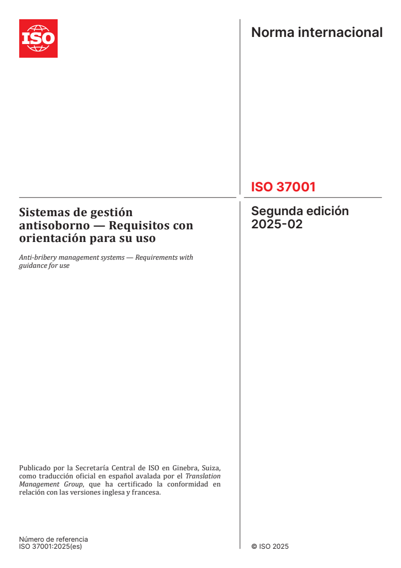 ISO 37001:2025 - Anti-bribery management systems — Requirements with guidance for use
Released:27. 06. 2025