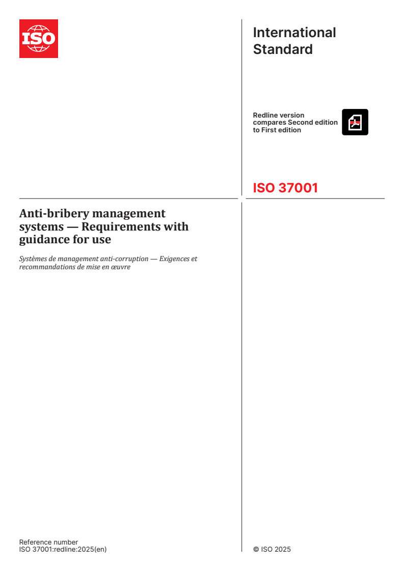 ISO 37001:2025 REDLINE ISO 37001:2025 - Anti-bribery management systems — Requirements with guidance for use/28/2025 - Page 1 preview
