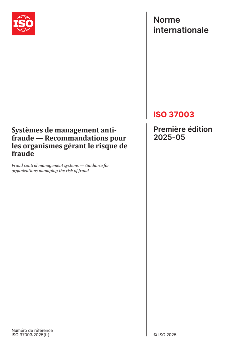 SIST ISO 37003:2025 ISO 37003:2025 - Systèmes de management anti-fraude — Recommandations pour les organismes gérant le risque de fraude - Page 1 preview