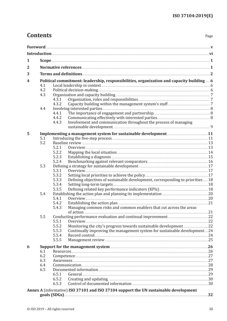 ISO 37104:2019 ISO 37104:2019 - Sustainable cities and communities — Transforming our cities — Guidance for practical local implementation of ISO 37101/26/2019 - Page 3 preview