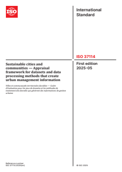 ISO 37114:2025 ISO 37114:2025 - Sustainable cities and communities — Appraisal framework for datasets and data processing methods that create urban management information
Released:26. 05. 2025 - Page 1 preview