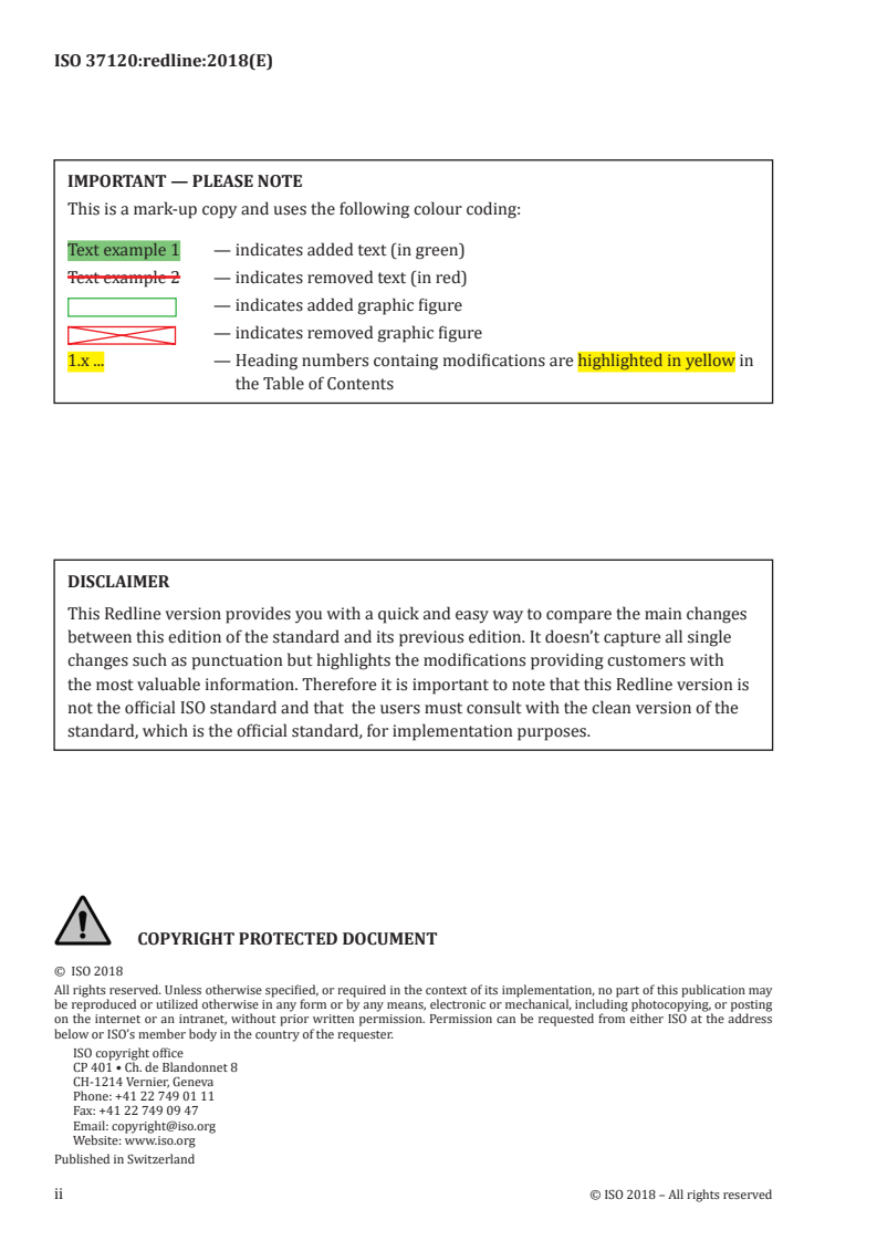 ISO 37120:2018 REDLINE ISO 37120:2018 - Sustainable cities and communities — Indicators for city services and quality of life/5/2018 - Page 2 preview