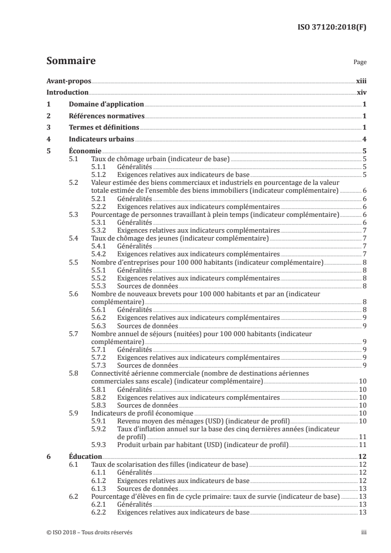 ISO 37120:2018 ISO 37120:2018 - Villes et communautés territoriales durables — Indicateurs pour les services urbains et la qualité de vie/5/2018 - Page 3 preview