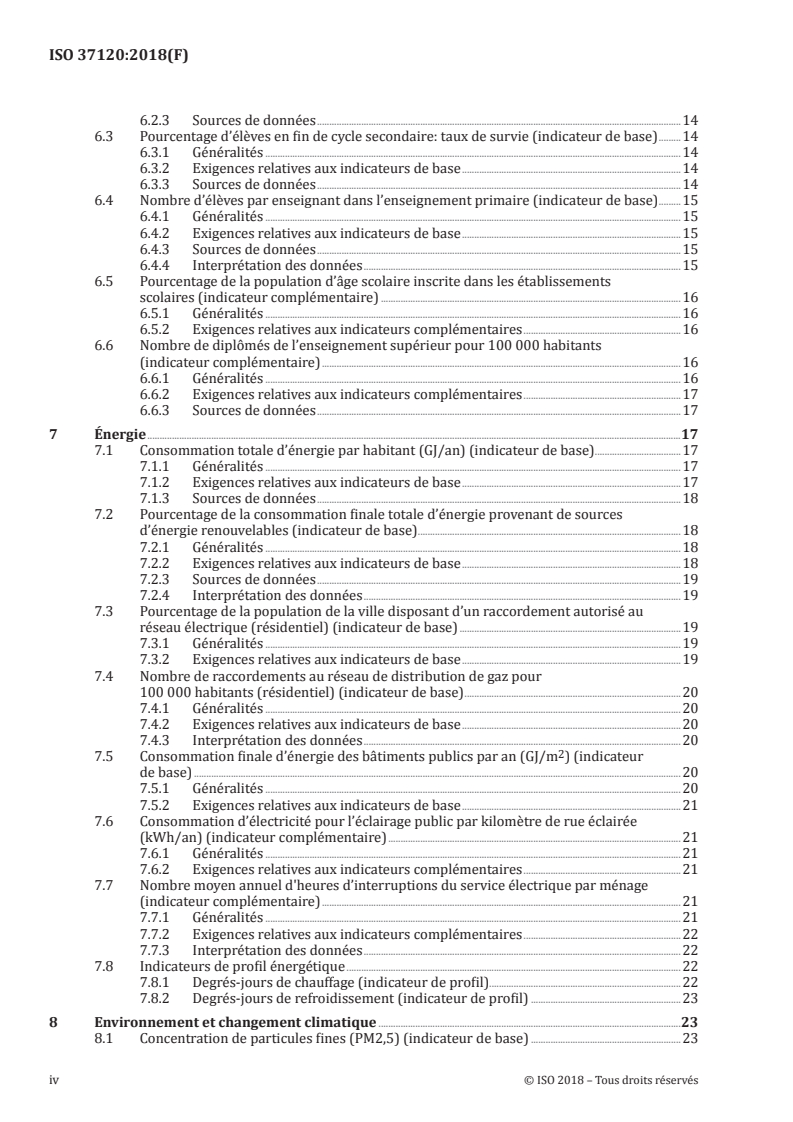 ISO 37120:2018 ISO 37120:2018 - Villes et communautés territoriales durables — Indicateurs pour les services urbains et la qualité de vie/5/2018 - Page 4 preview