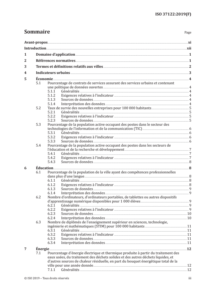 SIST ISO 37122:2023 ISO 37122:2019 - Villes et communautés territoriales durables — Indicateurs pour les villes intelligentes/13/2019 - Page 3 preview