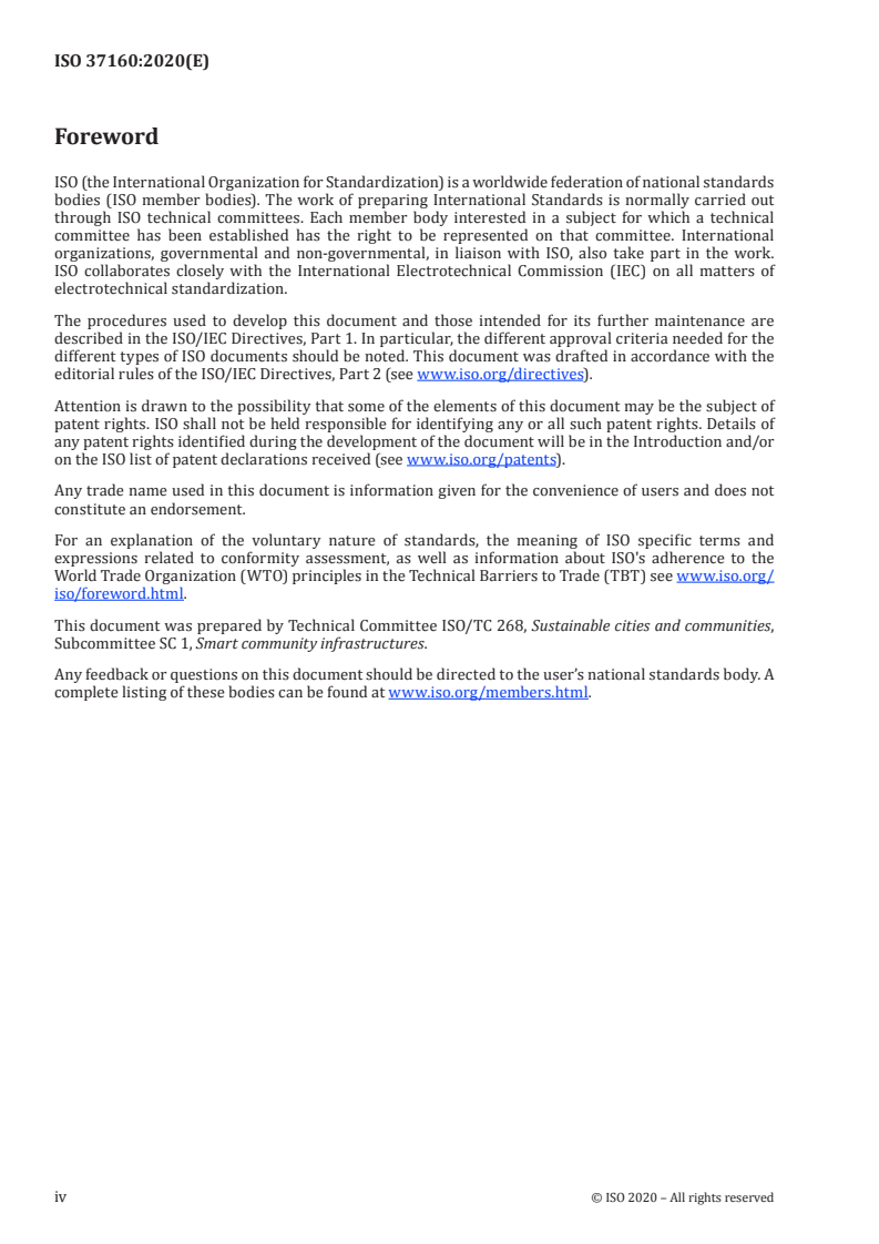 ISO 37160:2020 ISO 37160:2020 - Smart community infrastructure — Electric power infrastructure — Measurement methods for the quality of thermal power infrastructure and requirements for plant operations and management/31/2020 - Page 4 preview
