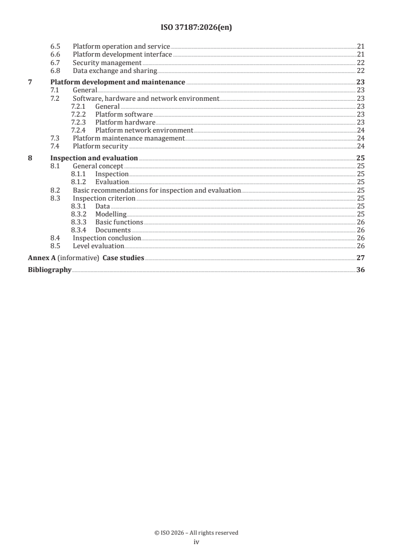 ISO 37187:2026 ISO 37187:2026 - Smart community infrastructures — Guidance on data exchange and sharing of city information modelling platform - Page 4 preview