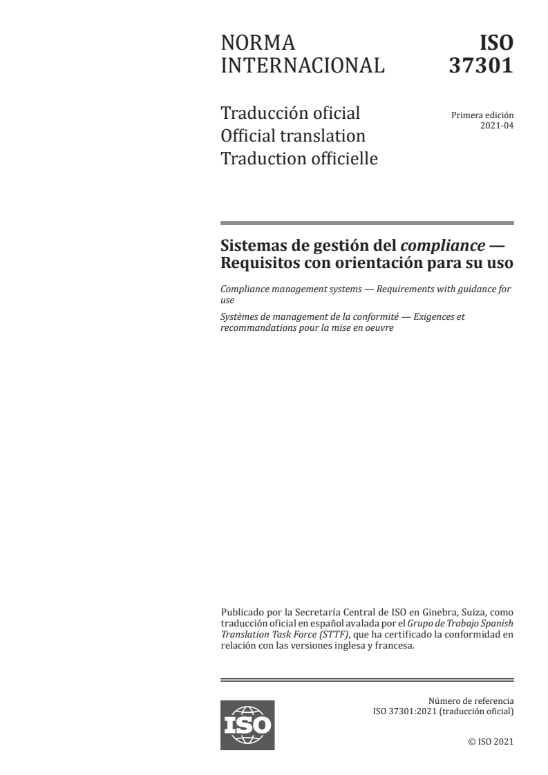 ISO 37301:2021 ISO 37301:2021 - Compliance management systems — Requirements with guidance for use/31/2021 - Page 1 preview