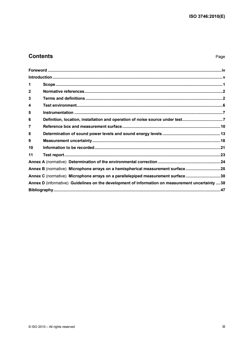 ISO 3746:2010 ISO 3746:2010 - Acoustics — Determination of sound power levels and sound energy levels of noise sources using sound pressure — Survey method using an enveloping measurement surface over a reflecting plane/25/2010 - Page 3 preview