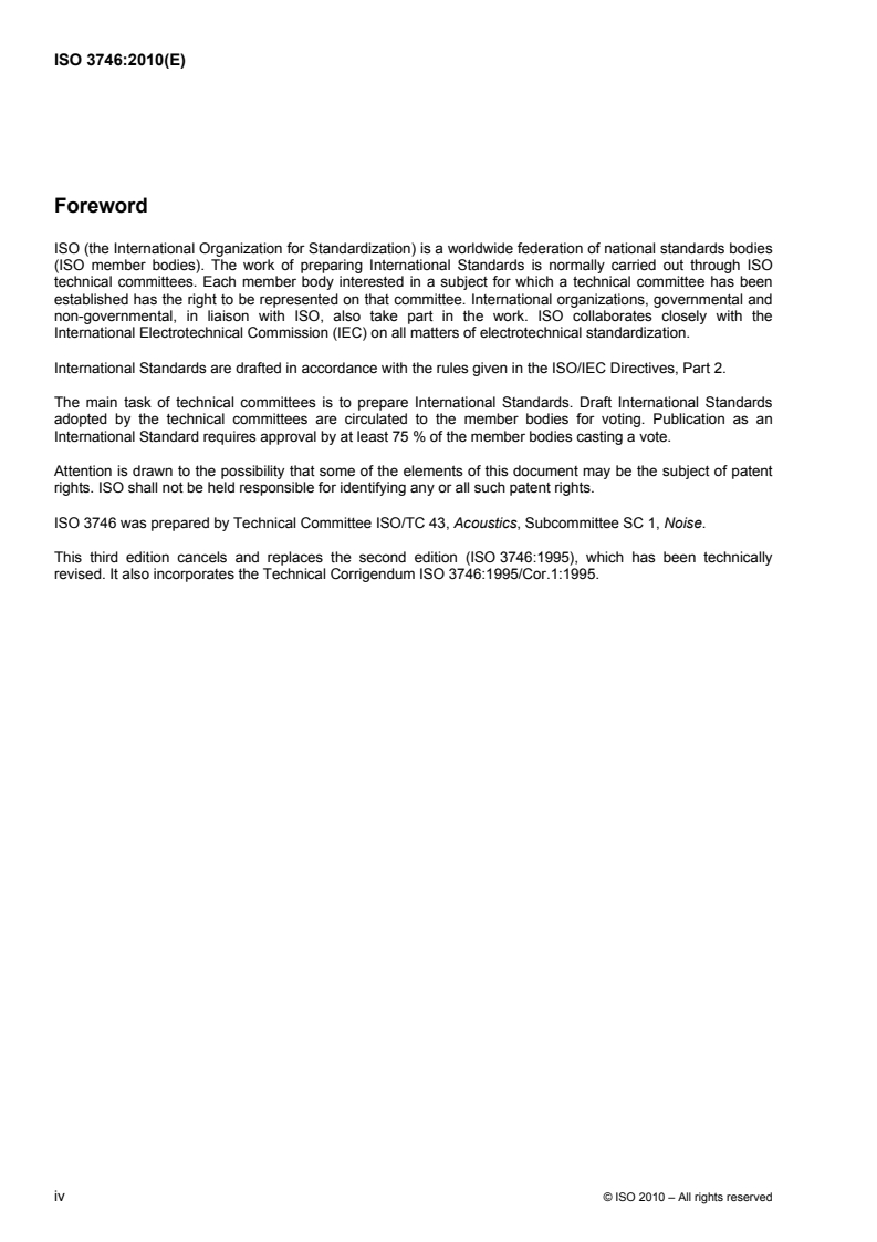 ISO 3746:2010 ISO 3746:2010 - Acoustics — Determination of sound power levels and sound energy levels of noise sources using sound pressure — Survey method using an enveloping measurement surface over a reflecting plane/25/2010 - Page 4 preview