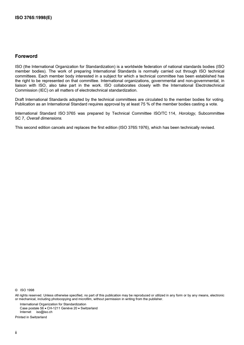 ISO 3765:1998 ISO 3765:1998 - Timekeeping instruments — Wristwatches — Dimensions of bracelet-to-case fastening elements/26/1998 - Page 2 preview