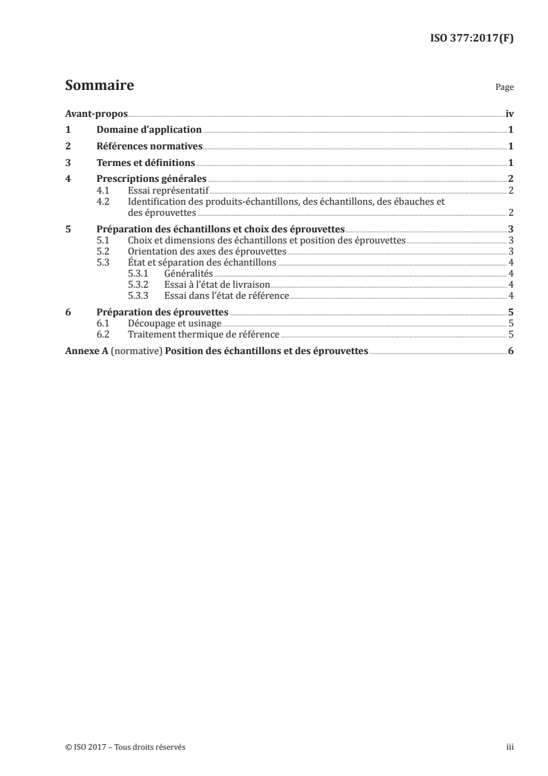 ISO 377:2017 ISO 377:2017 - Acier et produits en acier — Position et préparation des échantillons et éprouvettes pour essais mécaniques/16/2017 - Page 3 preview