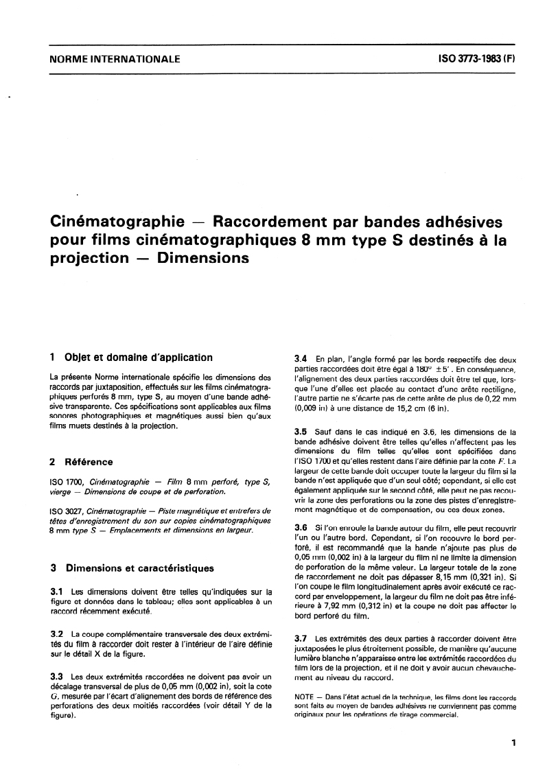 ISO 3773:1983 - Tape Splices for 8 mm Type S Motion-Picture Film