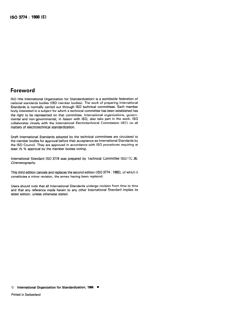 ISO 3774:1988 ISO 3774:1988 - Cinematography — 35 mm motion-picture film perforated 8 mm Type S (1-3-5-7-0) and (1-0) — Cutting and perforating dimensions/27/1988 - Page 2 preview