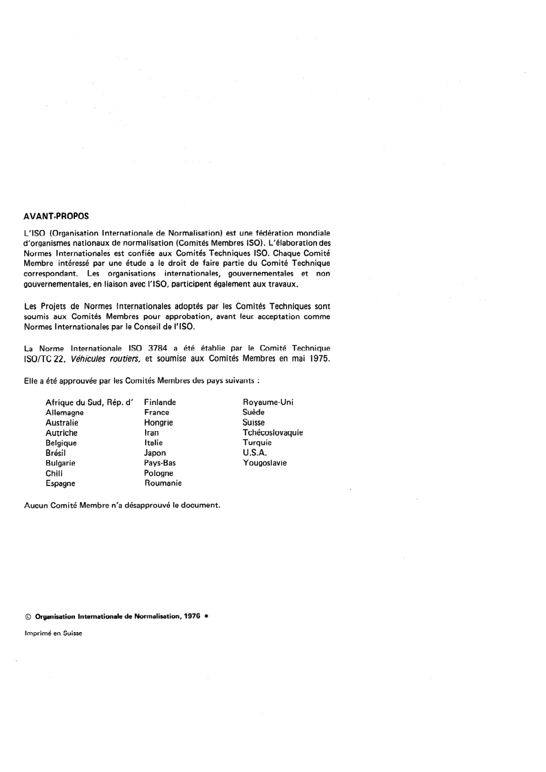 ISO 3784:1976 ISO 3784:1976 - Véhicules routiers — Mesure de la vitesse d'impact dans les essais de collision/1/1976 - Page 2 preview