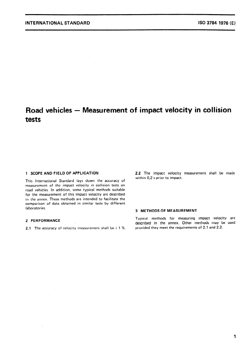 ISO 3784:1976 ISO 3784:1976 - Road vehicles — Measurement of impact velocity in collision tests/1/1976 - Page 3 preview