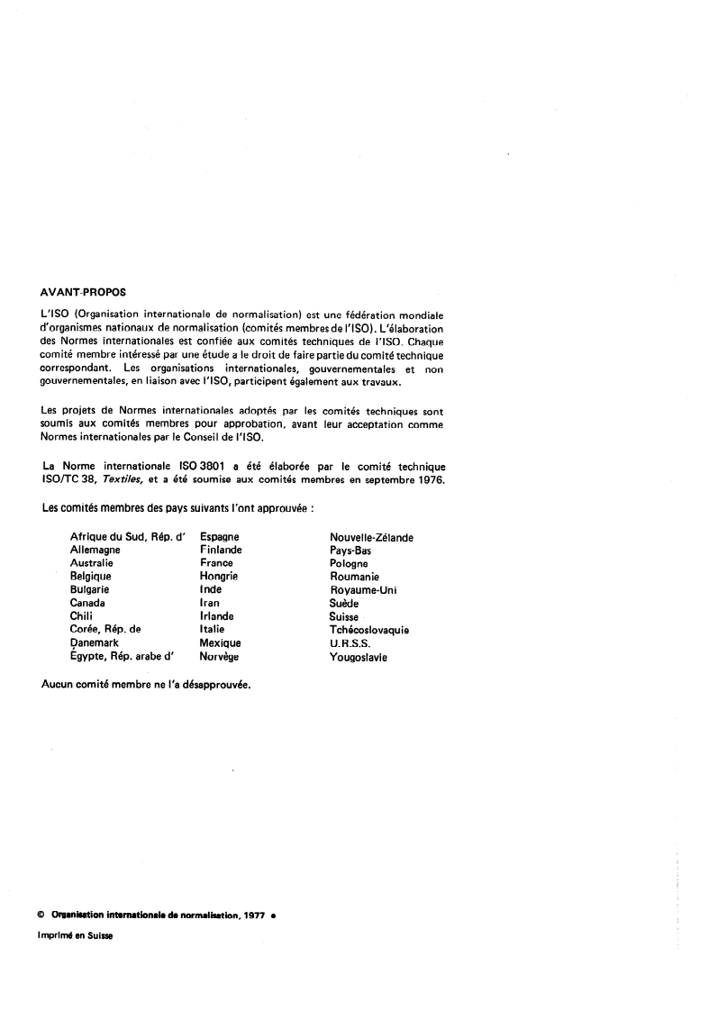ISO 3801:1977 ISO 3801:1977 - Textiles — Tissus — Détermination de la masse par unité de longueur et de la masse par unité de surface/1/1977 - Page 2 preview