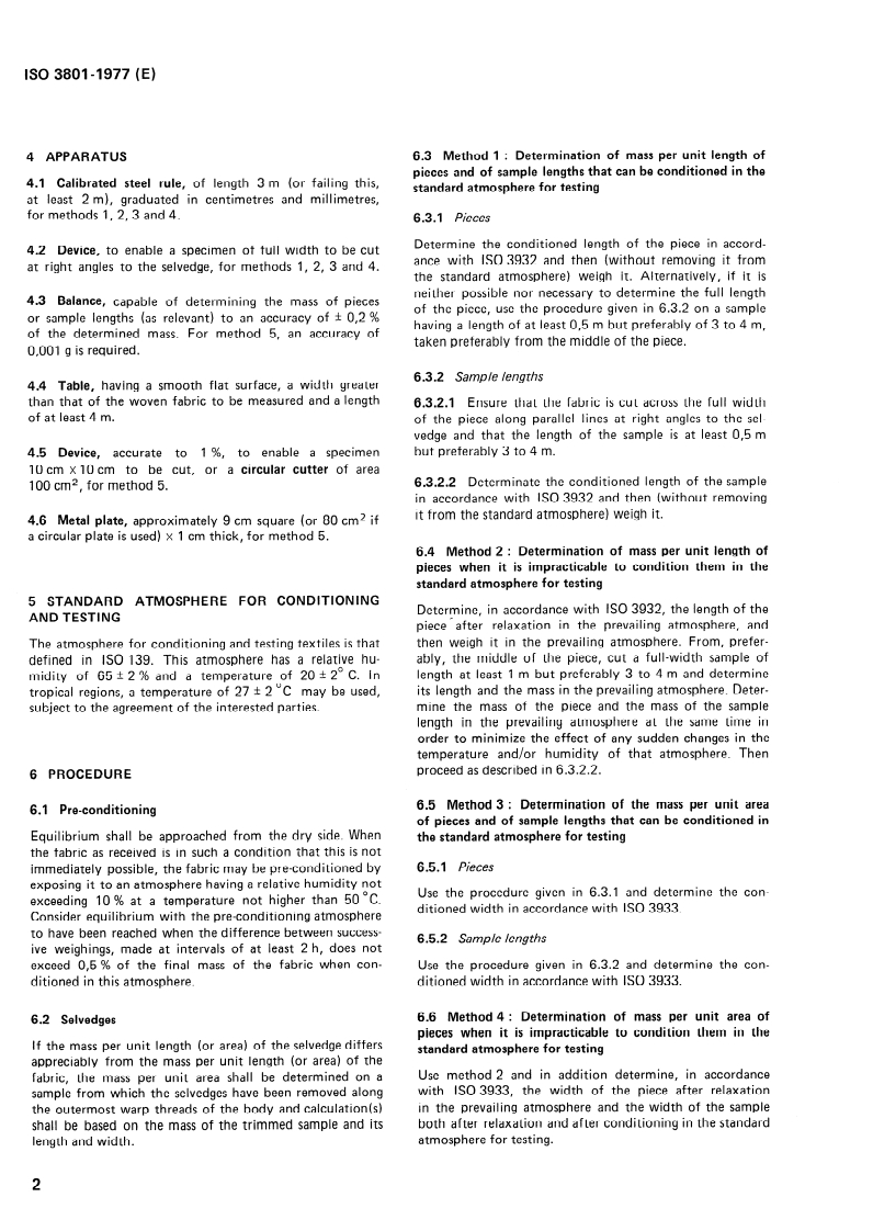 ISO 3801:1977 ISO 3801:1977 - Textiles — Woven fabrics — Determination of mass per unit length and mass per unit area/1/1977 - Page 4 preview