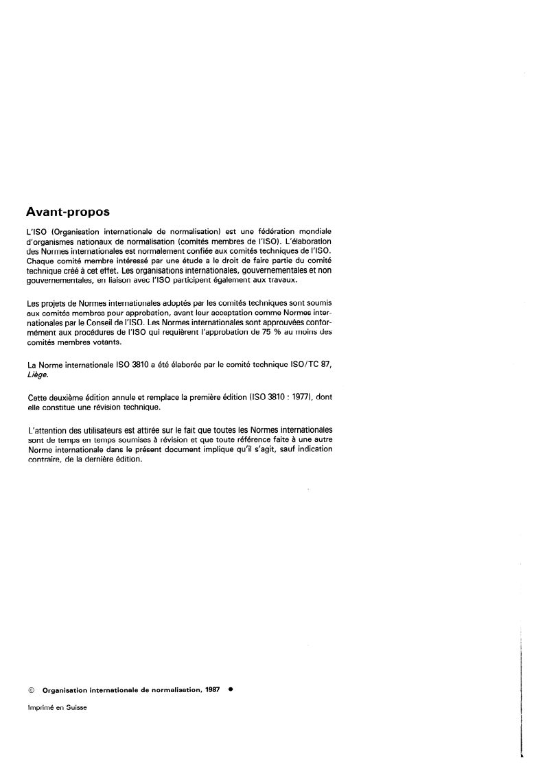 ISO 3810:1987 ISO 3810:1987 - Dalles d'aggloméré de liège pour revêtements des sols — Méthodes d'essai/16/1992 - Page 2 preview