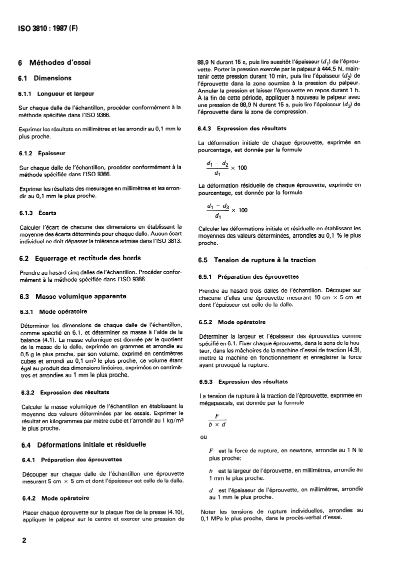 ISO 3810:1987 ISO 3810:1987 - Dalles d'aggloméré de liège pour revêtements des sols — Méthodes d'essai/16/1992 - Page 4 preview