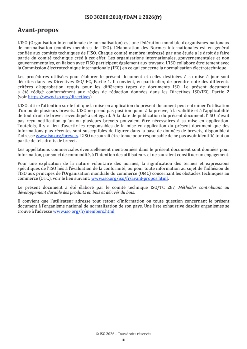ISO 38200:2018/Amd 1 ISO 38200:2018/FDAmd 1 - Chaîne de contrôle des produits en bois et à base de bois — Amendement 1: Mise en œuvre de la norme relative à la chaîne de contrôle dans les organismes disposant de plusieurs sites - Page 3 preview