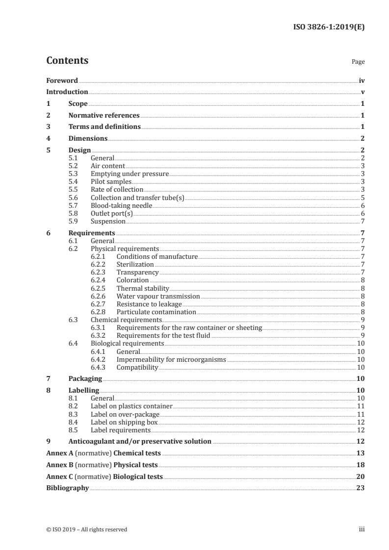 ISO 3826-1:2019 ISO 3826-1:2019 - Plastics collapsible containers for human blood and blood components — Part 1: Conventional containers/15/2019 - Page 3 preview