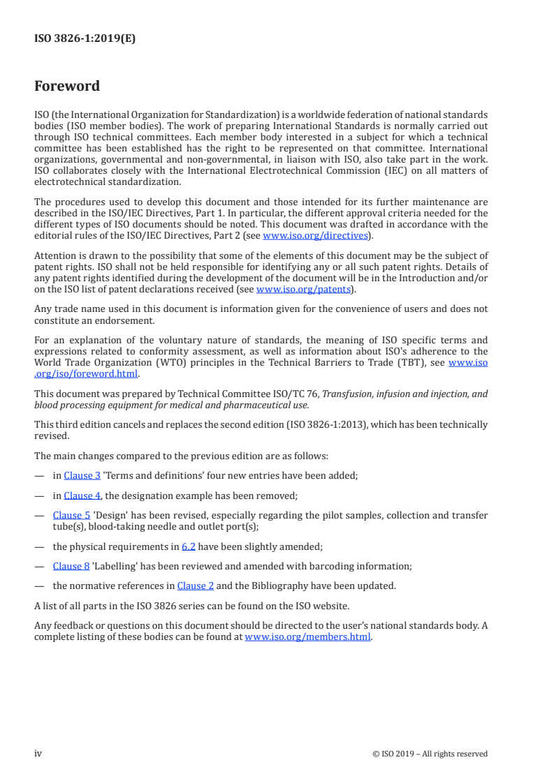 ISO 3826-1:2019 ISO 3826-1:2019 - Plastics collapsible containers for human blood and blood components — Part 1: Conventional containers/15/2019 - Page 4 preview