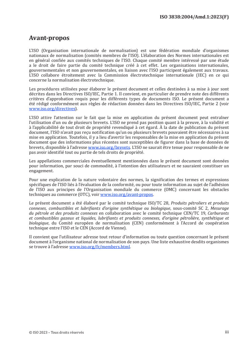 ISO 3838:2004/Amd 1:2023 ISO 3838:2004/Amd 1:2023 - Pétrole brut et produits pétroliers liquides ou solides — Détermination de la masse volumique ou de la densité — Méthodes du pycnomètre à bouchon capillaire et du pycnomètre bicapillaire gradué — Amendement 1/10/2024 - Page 3 preview