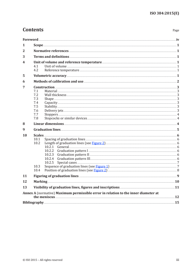 ISO 384:2015 ISO 384:2015 - Laboratory glass and plastics ware — Principles of design and construction of volumetric instruments/7/2015 - Page 3 preview