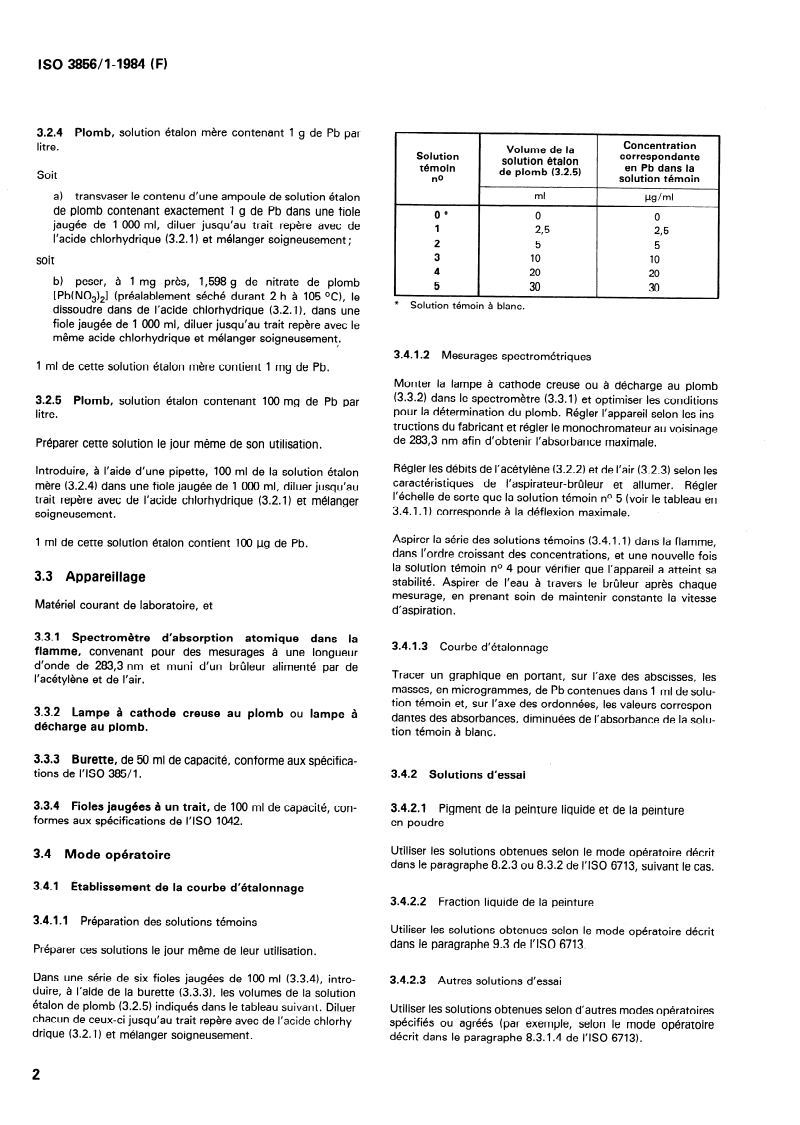 ISO 3856-1:1984 ISO 3856-1:1984 - Peintures et vernis — Détermination de la teneur en métaux "solubles" — Partie 1: Détermination de la teneur en plomb — Méthode par spectrométrie d'absorption atomique dans la flamme et méthode spectrophotométrique à la dithizone/1/1984 - Page 4 preview