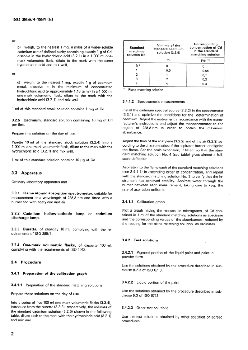 ISO 3856-4:1984 ISO 3856-4:1984 - Paints and varnishes — Determination of "soluble" metal content — Part 4: Determination of cadmium content — Flame atomic absorption spectrometric method and polarographic method/1/1984 - Page 4 preview