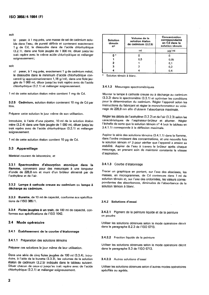 ISO 3856-4:1984 ISO 3856-4:1984 - Peintures et vernis — Détermination de la teneur en métaux "solubles" — Partie 4: Détermination de la teneur en cadmium — Méthode par spectrométrie d'absorption atomique dans la flamme et méthode polarographique/1/1984 - Page 4 preview