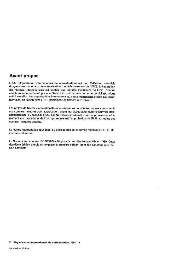 ISO 3856-5:1984 ISO 3856-5:1984 - Peintures et vernis — Détermination de la teneur en métaux "solubles" — Partie 5: Détermination du chrome hexavalent contenu dans le pigment de la peinture liquide ou de la peinture en poudre — Méthode spectrophoto- métrique à la diphénylcarbazide/1/1984 - Page 2 preview