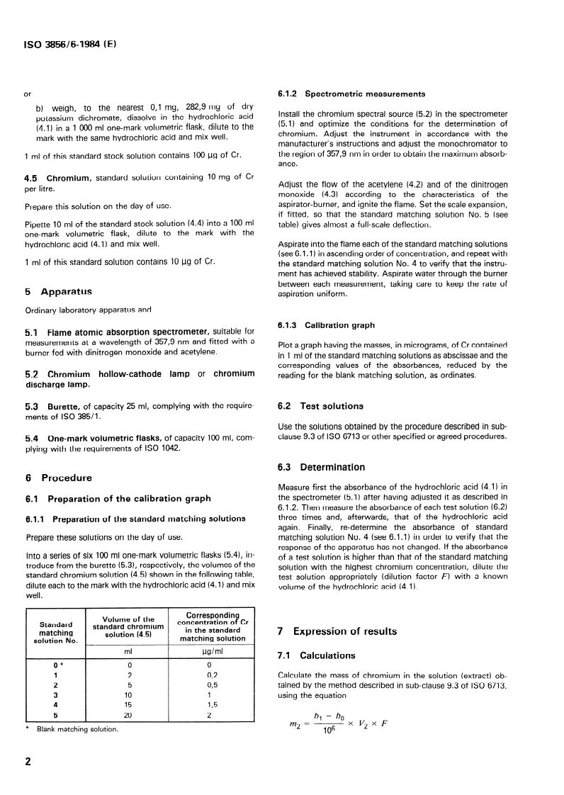 ISO 3856-6:1984 ISO 3856-6:1984 - Paints and varnishes — Determination of "soluble" metal content — Part 6: Determination of total chromium content of the liquid portion of the paint — Flame atomic absorption spectrometric method/1/1984 - Page 4 preview