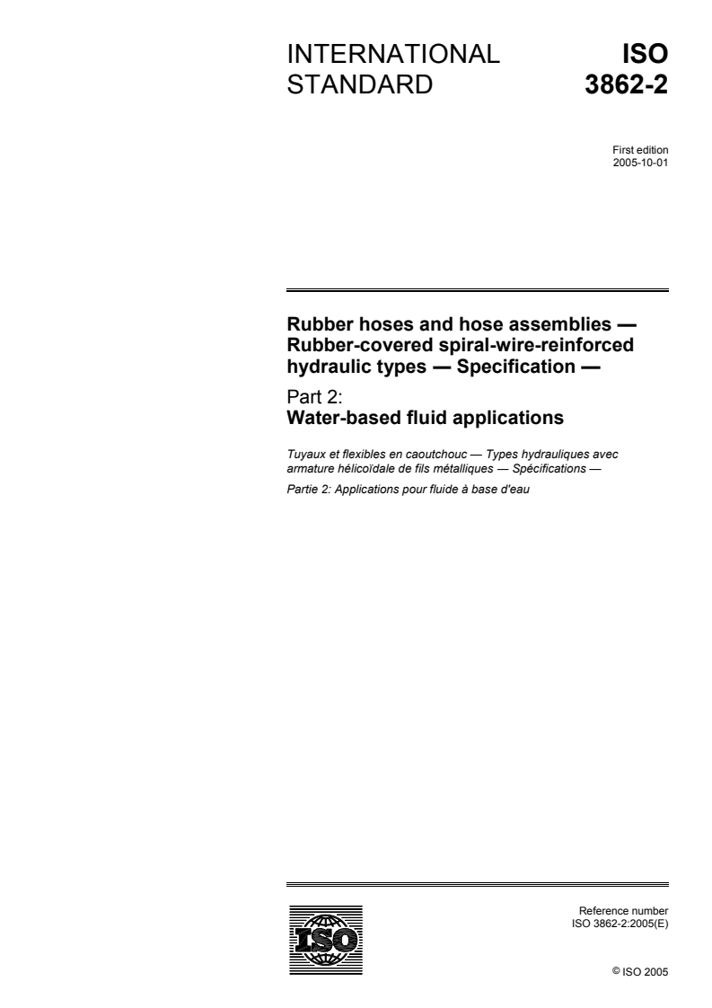 ISO 3862-2:2005 - Rubber hoses and hose assemblies -- Rubber-covered spiral-wire-reinforced hydraulic types -- Specification