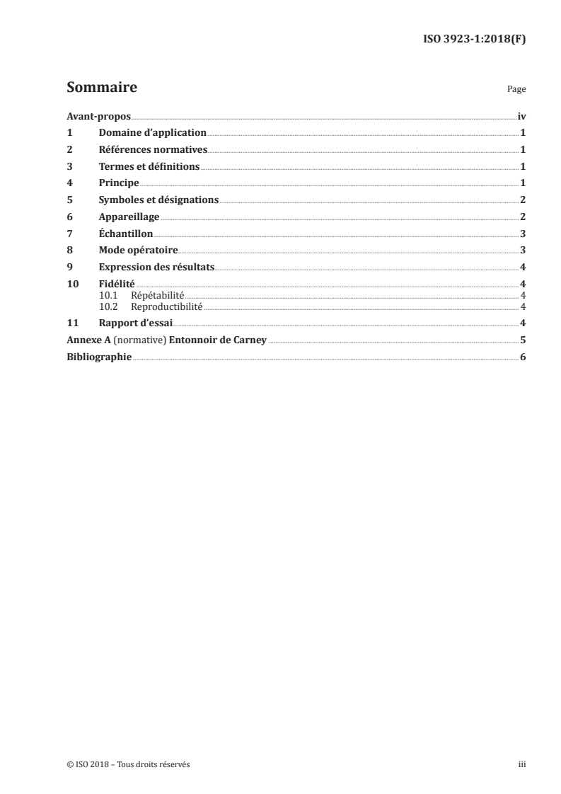 ISO 3923-1:2018 ISO 3923-1:2018 - Poudres métalliques — Détermination de la masse volumique apparente — Partie 1: Méthode de l'entonnoir/12/2018 - Page 3 preview