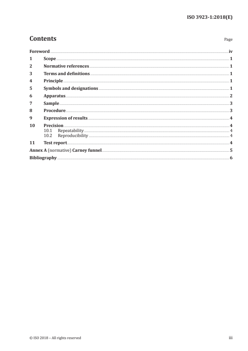 ISO 3923-1:2018 ISO 3923-1:2018 - Metallic powders — Determination of apparent density — Part 1: Funnel method/9/2018 - Page 3 preview