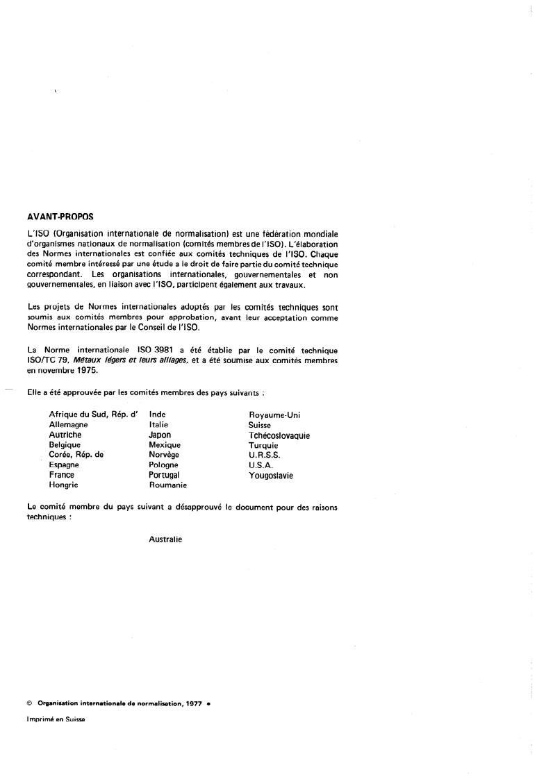 ISO 3981:1977 ISO 3981:1977 - Aluminium et alliages d'aluminium — Dosage du nickel — Méthode par spectrophotométrie d'absorption atomique/1/1977 - Page 2 preview