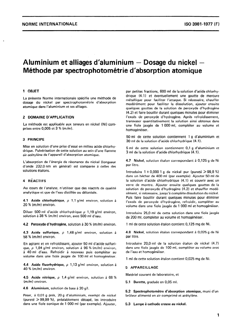 ISO 3981:1977 ISO 3981:1977 - Aluminium et alliages d'aluminium — Dosage du nickel — Méthode par spectrophotométrie d'absorption atomique/1/1977 - Page 3 preview