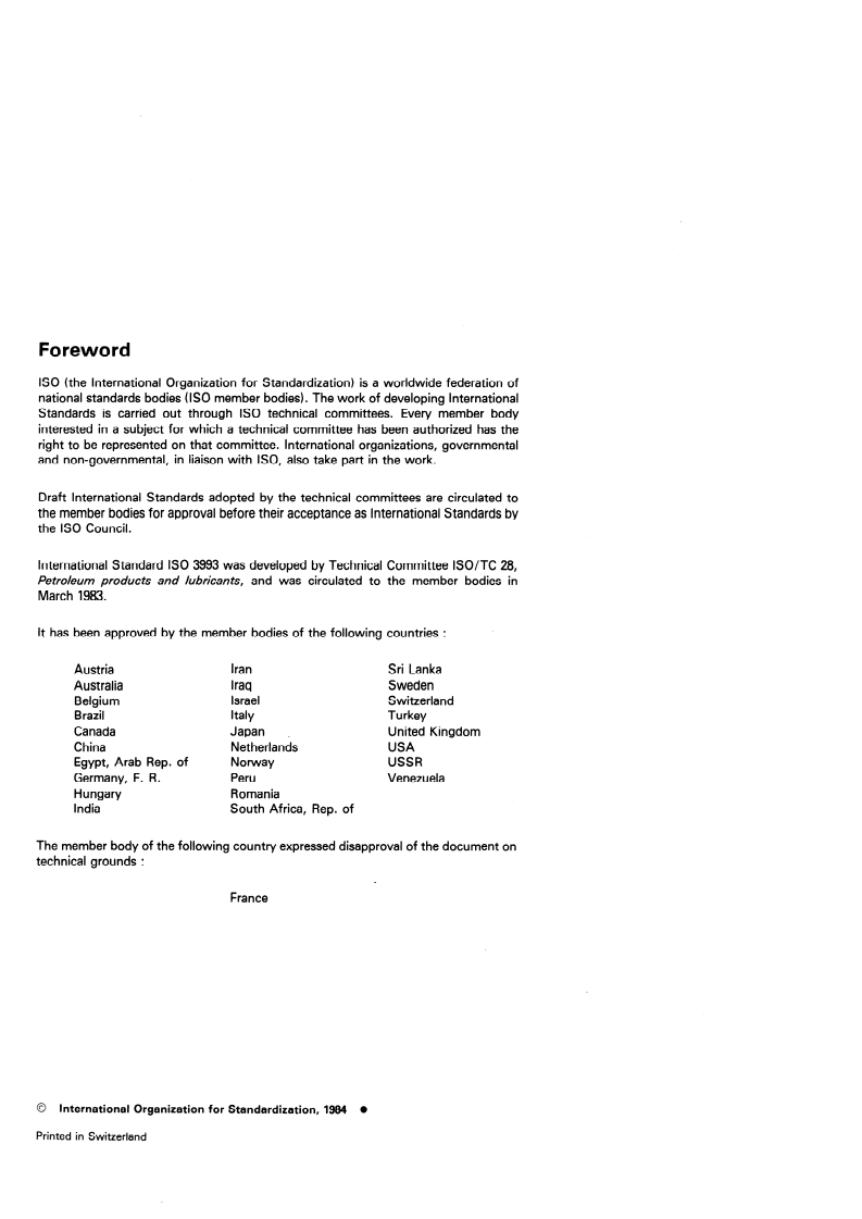 ISO 3993:1984 ISO 3993:1984 - Liquefied petroleum gas and light hydrocarbons — Determination of density or relative density — Pressure hydrometer method/1/1984 - Page 2 preview