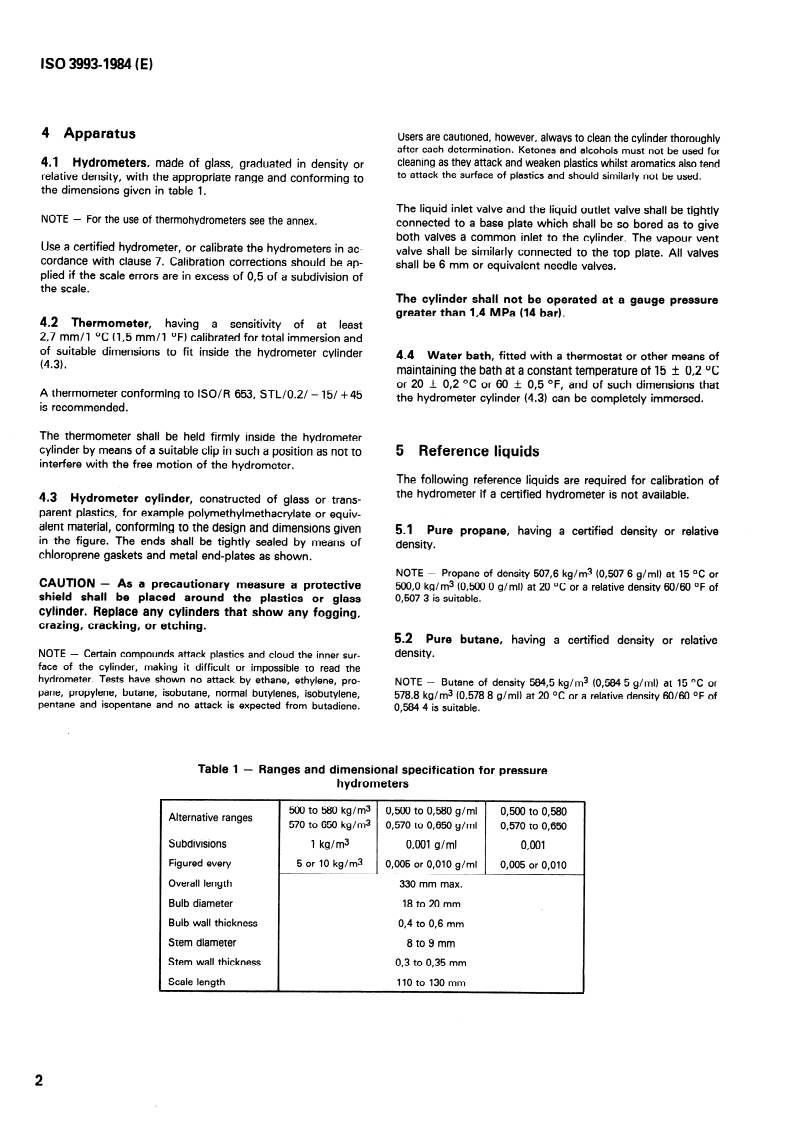 ISO 3993:1984 ISO 3993:1984 - Liquefied petroleum gas and light hydrocarbons — Determination of density or relative density — Pressure hydrometer method/1/1984 - Page 4 preview