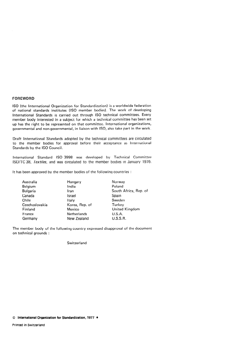ISO 3998:1977 ISO 3998:1977 - Textiles — Determination of resistance to certain insect pests/1/1977 - Page 2 preview