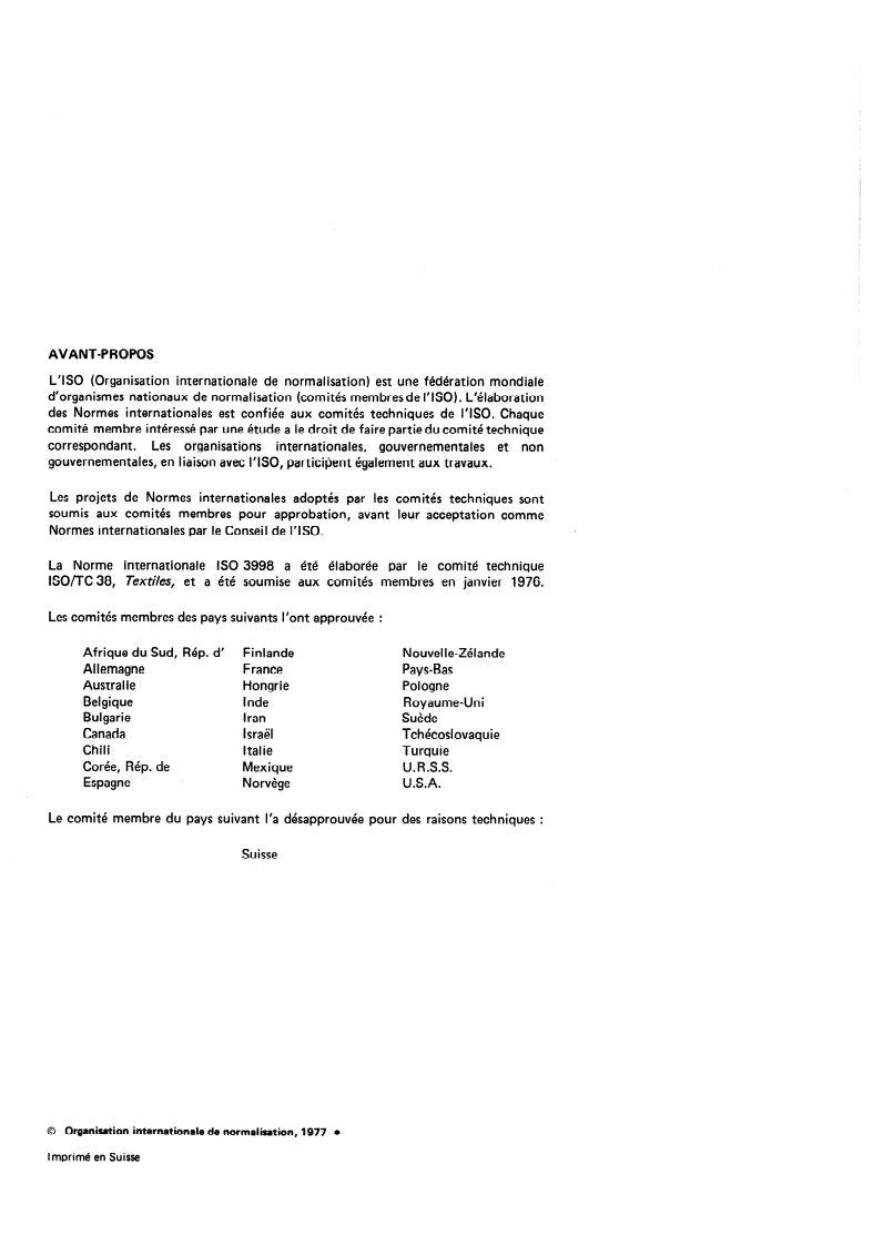 ISO 3998:1977 ISO 3998:1977 - Textiles — Détermination de la résistance à certains insectes nuisibles/1/1977 - Page 2 preview