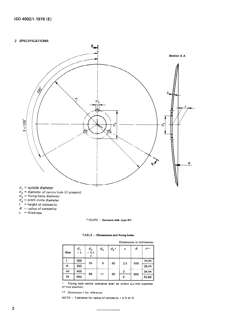 ISO 4002-1:1979 ISO 4002-1:1979 - Equipment for sowing and planting — Part 1: Concave disks type D1 — Dimensions/1/1979 - Page 4 preview
