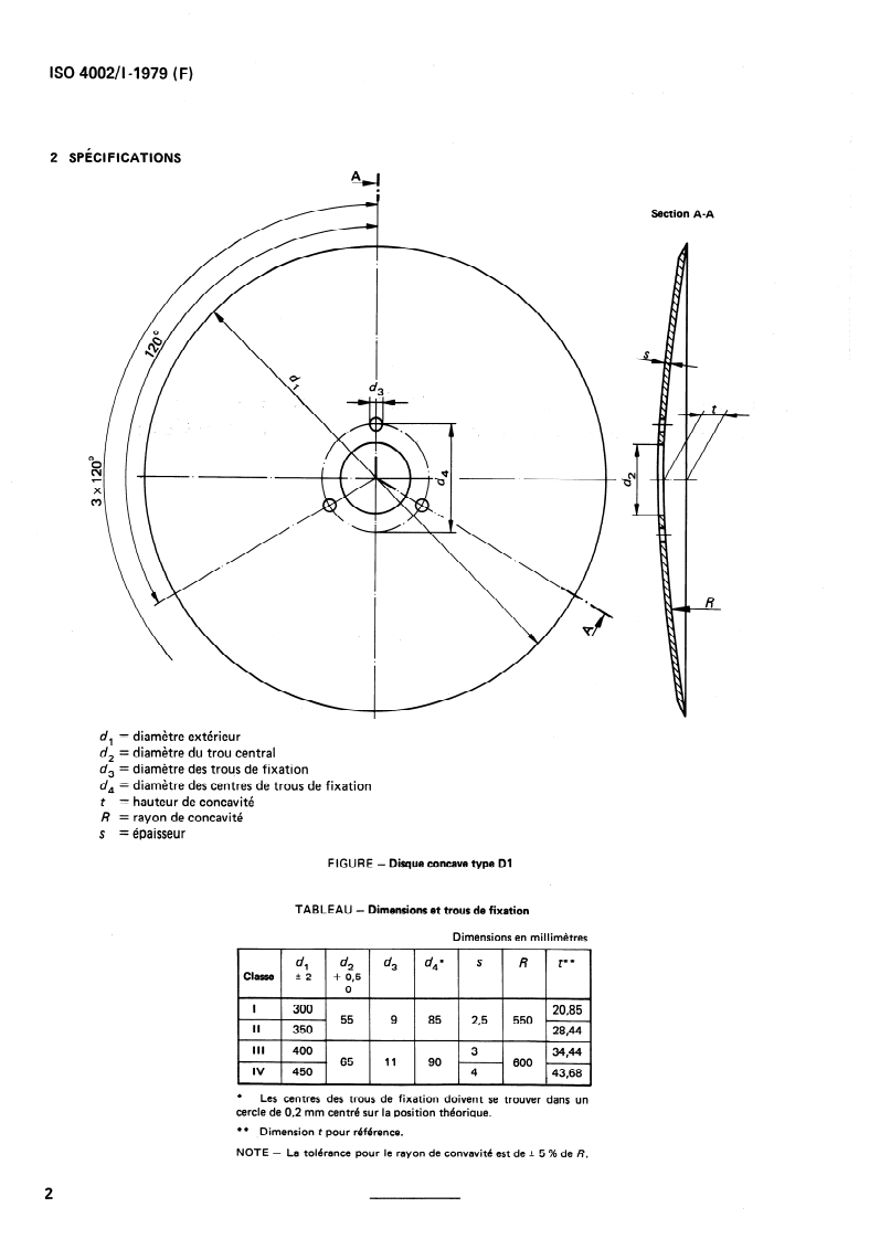 ISO 4002-1:1979 ISO 4002-1:1979 - Matériel de semis et de plantation — Disques — Partie 1: Disques concaves type D1 — Dimensions/1/1979 - Page 4 preview