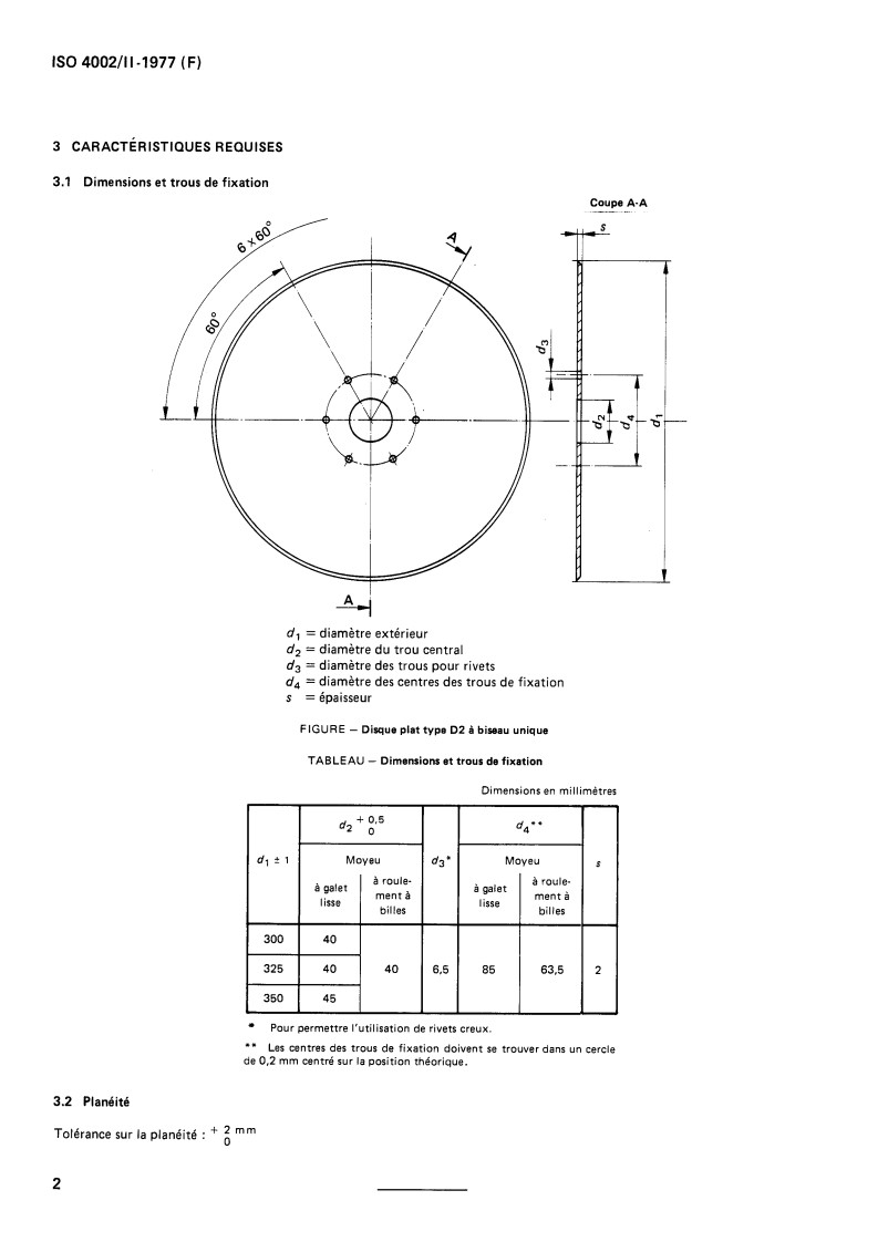 ISO 4002-2:1977 ISO 4002-2:1977 - Matériel de semis et de plantation — Disques — Partie 2: Disques plats type D2 à biseau unique — Dimensions/1/1977 - Page 4 preview