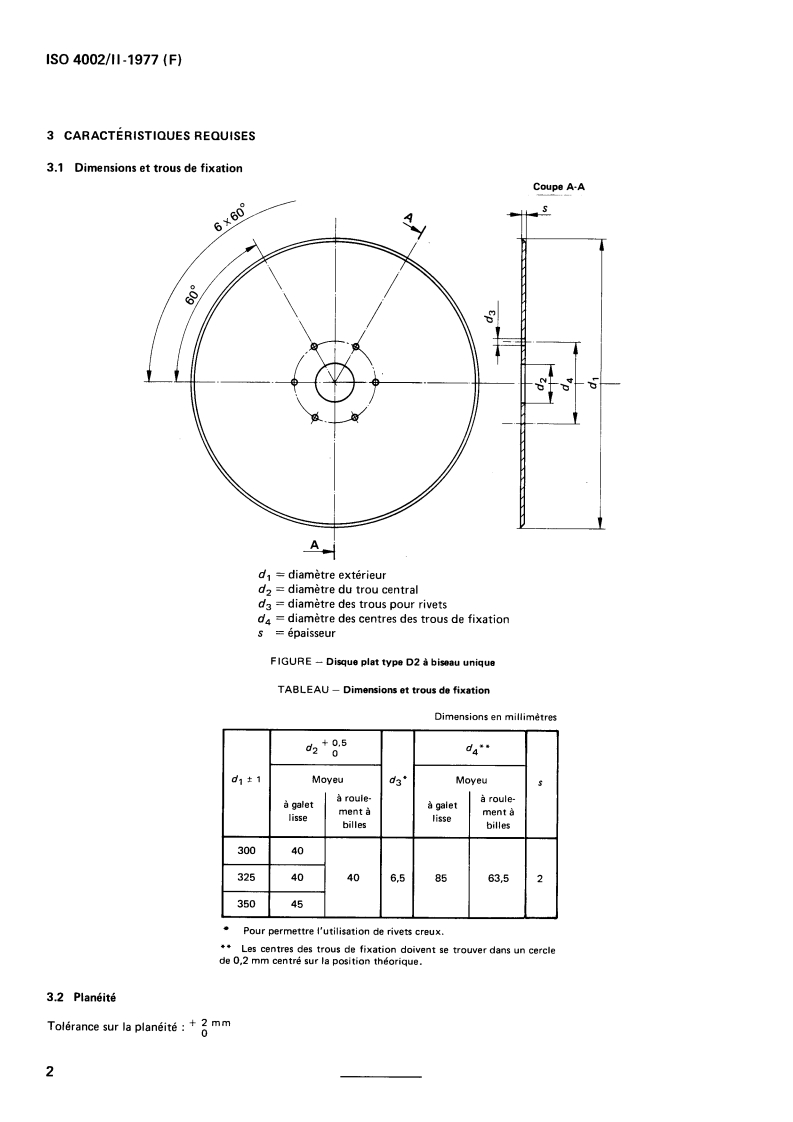ISO 4002-2:1977 ISO 4002-2:1977 - Matériel de semis et de plantation — Disques — Partie 2: Disques plats type D2 à biseau unique — Dimensions/1/1977 - Page 4 preview