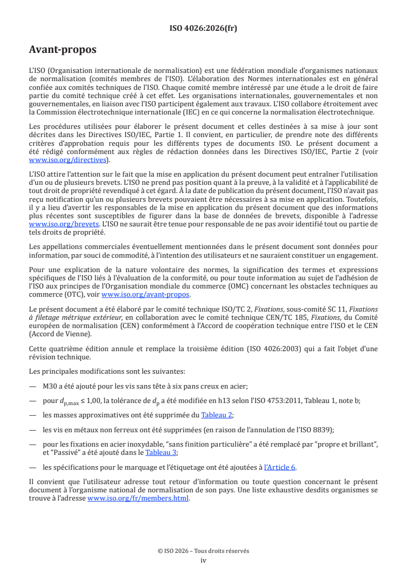 ISO 4026:2026 ISO 4026:2026 - Fixations — Vis sans tête à six pans creux, à bout plat - Page 4 preview
